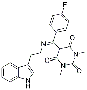 5-((4-FLUOROPHENYL){[2-(1H-INDOL-3-YL)ETHYL]IMINO}METHYL)-1,3-DIMETHYL-2,4,6(1H,3H,5H)-PYRIMIDINETRIONE Struktur