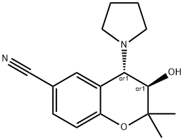 6-CYANO-3,4-DIHYDRO-2,2-DIMETHYL-TRANS-4-(1-PYRROLIDINYL)-2H-BENZO-[B]-PYRANO-3-OL, 75611-78-8, 結(jié)構(gòu)式