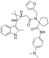 1-(2-((1R,3S)-2,2-DIMETHYL-3-(2-METHYL-1H-INDOL-3-YL)CYCLOPROPYL)-N-(FURAN-2-YLMETHYL)ACETAMIDO)-N-(4-(DIMETHYLAMINO)PHENYL)CYCLOPENTANECARBOXAMIDE Struktur