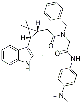 N-BENZYL-2-((1R,3S)-2,2-DIMETHYL-3-(2-METHYL-1H-INDOL-3-YL)CYCLOPROPYL)-N-(2-(4-(DIMETHYLAMINO)PHENYLAMINO)-2-OXOETHYL)ACETAMIDE Struktur