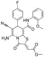 (Z)-METHYL 2-(5-AMINO-6-CYANO-7-(4-FLUOROPHENYL)-8-(2-METHOXYPHENYLCARBAMOYL)-3-OXO-3H-THIAZOLO[3,2-A]PYRIDIN-2(7H)-YLIDENE)ACETATE Struktur