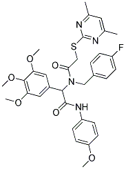 2-(4,6-DIMETHYLPYRIMIDIN-2-YLTHIO)-N-(4-FLUOROBENZYL)-N-(2-(4-METHOXYPHENYLAMINO)-2-OXO-1-(3,4,5-TRIMETHOXYPHENYL)ETHYL)ACETAMIDE Struktur