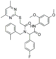 N-(2,4-DIMETHOXYPHENYL)-2-(2-(4,6-DIMETHYLPYRIMIDIN-2-YLTHIO)-N-(2-METHYLBENZYL)ACETAMIDO)-2-(4-FLUOROPHENYL)ACETAMIDE Struktur