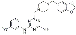 6-((4-(BENZO[D][1,3]DIOXOL-5-YLMETHYL)PIPERAZIN-1-YL)METHYL)-N2-(3-METHOXYPHENYL)-1,3,5-TRIAZINE-2,4-DIAMINE Struktur