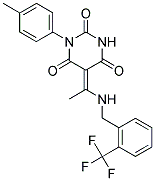 (5E)-1-(4-METHYLPHENYL)-5-(1-{[2-(TRIFLUOROMETHYL)BENZYL]AMINO}ETHYLIDENE)PYRIMIDINE-2,4,6(1H,3H,5H)-TRIONE Struktur