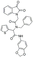 N-(BENZO[D][1,3]DIOXOL-5-YL)-2-(N-BENZYL-2-(2,3-DIOXOINDOLIN-1-YL)ACETAMIDO)-2-(THIOPHEN-2-YL)ACETAMIDE Struktur