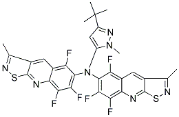 N-(3-TERT-BUTYL-1-METHYL-1H-PYRAZOL-5-YL)-5,7,8-TRIFLUORO-3-METHYL-N-(5,7,8-TRIFLUORO-3-METHYLISOTHIAZOLO[5,4-B]QUINOLIN-6-YL)ISOTHIAZOLO[5,4-B]QUINOLIN-6-AMINE Struktur