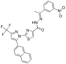 (E)-2-(5-(NAPHTHALEN-2-YL)-3-(TRIFLUOROMETHYL)-1H-PYRAZOL-1-YL)-N'-(1-(3-NITROPHENYL)ETHYLIDENE)THIAZOLE-4-CARBOHYDRAZIDE Struktur