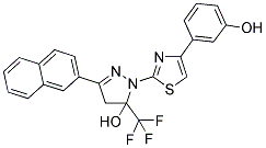 1-[4-(3-HYDROXYPHENYL)-1,3-THIAZOL-2-YL]-3-(2-NAPHTHYL)-5-(TRIFLUOROMETHYL)-4,5-DIHYDRO-1H-PYRAZOL-5-OL Struktur