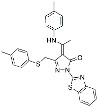 (E)-4-(1-(P-TOLUIDINO)ETHYLIDENE)-1-(BENZO[D]THIAZOL-2-YL)-3-(P-TOLYLTHIOMETHYL)-1H-PYRAZOL-5(4H)-ONE Struktur