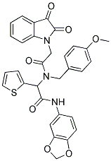 N-(BENZO[D][1,3]DIOXOL-5-YL)-2-(2-(2,3-DIOXOINDOLIN-1-YL)-N-(4-METHOXYBENZYL)ACETAMIDO)-2-(THIOPHEN-2-YL)ACETAMIDE Struktur