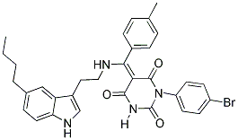 (E)-1-(4-BROMOPHENYL)-5-((2-(5-BUTYL-1H-INDOL-3-YL)ETHYLAMINO)(P-TOLYL)METHYLENE)PYRIMIDINE-2,4,6(1H,3H,5H)-TRIONE Struktur