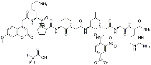 (7-METHOXYCOUMARIN-4-YL)ACETYL-L-LYSYL-L-PROLYL-L-LEUCYLGLYCYL-L-LEUCYL-[N-BETA-(2,4-DINITROPHENYL)-L-2,3-DIAMINOPROPIONYL]-L-ALANYL-L-ARGININE AMIDE TRIFLUOROACETATE Struktur