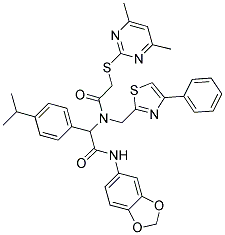 N-(BENZO[D][1,3]DIOXOL-5-YL)-2-(2-(4,6-DIMETHYLPYRIMIDIN-2-YLTHIO)-N-((4-PHENYLTHIAZOL-2-YL)METHYL)ACETAMIDO)-2-(4-ISOPROPYLPHENYL)ACETAMIDE Struktur