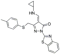 (4E)-2-(1,3-BENZOTHIAZOL-2-YL)-4-[(CYCLOPROPYLAMINO)METHYLENE]-5-{[(4-METHYLPHENYL)THIO]METHYL}-2,4-DIHYDRO-3H-PYRAZOL-3-ONE Struktur