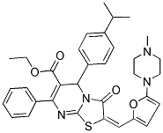 (E)-ETHYL 5-(4-ISOPROPYLPHENYL)-2-((5-(4-METHYLPIPERAZIN-1-YL)FURAN-2-YL)METHYLENE)-3-OXO-7-PHENYL-3,5-DIHYDRO-2H-THIAZOLO[3,2-A]PYRIMIDINE-6-CARBOXYLATE Struktur