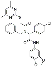 N-(BENZO[D][1,3]DIOXOL-5-YL)-2-(N-BENZYL-2-(4,6-DIMETHYLPYRIMIDIN-2-YLTHIO)ACETAMIDO)-2-(4-CHLOROPHENYL)ACETAMIDE Struktur