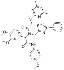 2-(3,4-DIMETHOXYPHENYL)-2-(2-(4,6-DIMETHYLPYRIMIDIN-2-YLTHIO)-N-((4-PHENYLTHIAZOL-2-YL)METHYL)ACETAMIDO)-N-(4-METHOXYPHENYL)ACETAMIDE Struktur