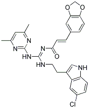 (2E,NE)-3-(BENZO[D][1,3]DIOXOL-5-YL)-N-((2-(5-CHLORO-1H-INDOL-3-YL)ETHYLAMINO)(4,6-DIMETHYLPYRIMIDIN-2-YLAMINO)METHYLENE)ACRYLAMIDE Struktur