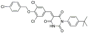 (E)-1-(4-TERT-BUTYLPHENYL)-5-(3,5-DICHLORO-4-(4-CHLOROBENZYLOXY)BENZYLIDENE)PYRIMIDINE-2,4,6(1H,3H,5H)-TRIONE Struktur