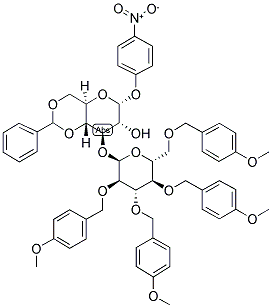 4-NITROPHENYL 3-O-(2',3',4',6'-TETRA-O-4-METHOXYBENZYL-ALPHA-D-GLUCOPYRANOSYL)-4,6-BENZYLIDENE-ALPHA-D-GLUCOPYRANOSIDE Struktur