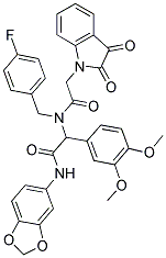 N-(BENZO[D][1,3]DIOXOL-5-YL)-2-(3,4-DIMETHOXYPHENYL)-2-(2-(2,3-DIOXOINDOLIN-1-YL)-N-(4-FLUOROBENZYL)ACETAMIDO)ACETAMIDE Struktur