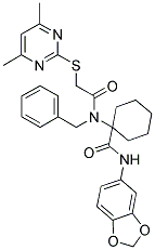 N-(BENZO[D][1,3]DIOXOL-5-YL)-1-(N-BENZYL-2-(4,6-DIMETHYLPYRIMIDIN-2-YLTHIO)ACETAMIDO)CYCLOHEXANECARBOXAMIDE Struktur