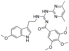 (E)-N-((4,6-DIMETHYLPYRIMIDIN-2-YLAMINO)(2-(6-METHOXY-1H-INDOL-3-YL)ETHYLAMINO)METHYLENE)-3,4,5-TRIMETHOXYBENZAMIDE Struktur