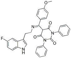 (E)-5-((2-(5-FLUORO-1H-INDOL-3-YL)ETHYLIMINO)(4-METHOXYPHENYL)METHYL)-1,3-DIPHENYLPYRIMIDINE-2,4,6(1H,3H,5H)-TRIONE Struktur