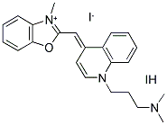 2-([1-[3-(DIMETHYLAMMONIO)PROPYL]-4(1H)-QUINOLINYLIDENE]METHYL)-3-METHYL-1,3-BENZOXAZOL-3-IUM DIIODIDE Struktur