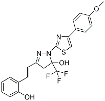 3-[(E)-2-(2-HYDROXYPHENYL)VINYL]-1-[4-(4-METHOXYPHENYL)-1,3-THIAZOL-2-YL]-5-(TRIFLUOROMETHYL)-4,5-DIHYDRO-1H-PYRAZOL-5-OL Struktur