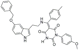 (E)-5-((2-(5-(BENZYLOXY)-1H-INDOL-3-YL)ETHYLAMINO)(P-TOLYL)METHYLENE)-1-(4-METHOXYPHENYL)PYRIMIDINE-2,4,6(1H,3H,5H)-TRIONE Struktur