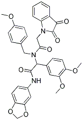 N-(BENZO[D][1,3]DIOXOL-5-YL)-2-(3,4-DIMETHOXYPHENYL)-2-(2-(2,3-DIOXOINDOLIN-1-YL)-N-(4-METHOXYBENZYL)ACETAMIDO)ACETAMIDE Struktur