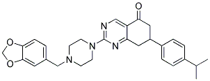 2-(4-(BENZO[D][1,3]DIOXOL-5-YLMETHYL)PIPERAZIN-1-YL)-7-(4-ISOPROPYLPHENYL)-7,8-DIHYDROQUINAZOLIN-5(6H)-ONE Struktur