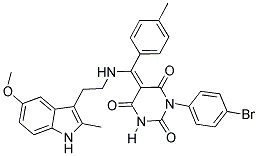 (E)-1-(4-BROMOPHENYL)-5-((2-(5-METHOXY-2-METHYL-1H-INDOL-3-YL)ETHYLAMINO)(P-TOLYL)METHYLENE)PYRIMIDINE-2,4,6(1H,3H,5H)-TRIONE Struktur