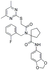 N-(BENZO[D][1,3]DIOXOL-5-YL)-1-(2-(4,6-DIMETHYLPYRIMIDIN-2-YLTHIO)-N-(2-FLUOROBENZYL)ACETAMIDO)CYCLOPENTANECARBOXAMIDE Struktur