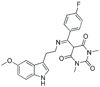 5-((4-FLUOROPHENYL){[2-(5-METHOXY-1H-INDOL-3-YL)ETHYL]IMINO}METHYL)-1,3-DIMETHYL-2,4,6(1H,3H,5H)-PYRIMIDINETRIONE Struktur