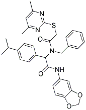 N-(BENZO[D][1,3]DIOXOL-5-YL)-2-(N-BENZYL-2-(4,6-DIMETHYLPYRIMIDIN-2-YLTHIO)ACETAMIDO)-2-(4-ISOPROPYLPHENYL)ACETAMIDE Struktur