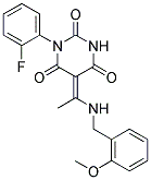 (5E)-1-(2-FLUOROPHENYL)-5-{1-[(2-METHOXYBENZYL)AMINO]ETHYLIDENE}PYRIMIDINE-2,4,6(1H,3H,5H)-TRIONE Struktur