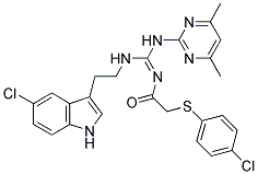 (E)-N-((2-(5-CHLORO-1H-INDOL-3-YL)ETHYLAMINO)(4,6-DIMETHYLPYRIMIDIN-2-YLAMINO)METHYLENE)-2-(4-CHLOROPHENYLTHIO)ACETAMIDE Struktur