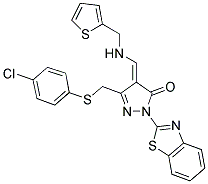 (4E)-2-(1,3-BENZOTHIAZOL-2-YL)-5-{[(4-CHLOROPHENYL)THIO]METHYL}-4-{[(THIEN-2-YLMETHYL)AMINO]METHYLENE}-2,4-DIHYDRO-3H-PYRAZOL-3-ONE Struktur