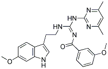 (E)-N-((4,6-DIMETHYLPYRIMIDIN-2-YLAMINO)(2-(6-METHOXY-1H-INDOL-3-YL)ETHYLAMINO)METHYLENE)-3-METHOXYBENZAMIDE Struktur