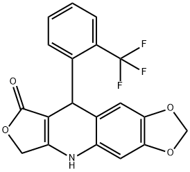 9-[2-(TRIFLUOROMETHYL)PHENYL]-6,9-DIHYDRO[1,3]DIOXOLO[4,5-G]FURO[3,4-B]QUINOLIN-8(5H)-ONE Struktur