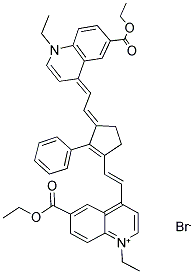 6-(ETHOXYCARBONYL)-4-[(E)-2-(3-((E)-2-[6-(ETHOXYCARBONYL)-1-ETHYL-4(1H)-QUINOLINYLIDENE]ETHYLIDENE)-2-PHENYL-1-CYCLOPENTEN-1-YL)ETHENYL]-1-ETHYLQUINOLINIUM BROMIDE Struktur