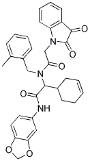 N-(BENZO[D][1,3]DIOXOL-5-YL)-2-(CYCLOHEX-3-ENYL)-2-(2-(2,3-DIOXOINDOLIN-1-YL)-N-(2-METHYLBENZYL)ACETAMIDO)ACETAMIDE Struktur