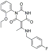 (5E)-1-(2-ETHOXYPHENYL)-5-{1-[(4-FLUOROBENZYL)AMINO]ETHYLIDENE}PYRIMIDINE-2,4,6(1H,3H,5H)-TRIONE Struktur