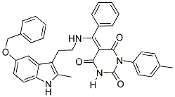 (E)-5-((2-(5-(BENZYLOXY)-2-METHYL-1H-INDOL-3-YL)ETHYLAMINO)(PHENYL)METHYLENE)-1-P-TOLYLPYRIMIDINE-2,4,6(1H,3H,5H)-TRIONE Struktur