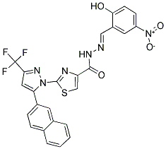 (E)-N'-(2-HYDROXY-5-NITROBENZYLIDENE)-2-(5-(NAPHTHALEN-2-YL)-3-(TRIFLUOROMETHYL)-1H-PYRAZOL-1-YL)THIAZOLE-4-CARBOHYDRAZIDE Struktur