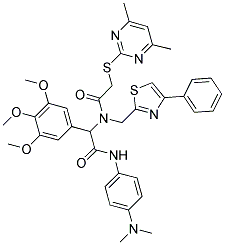 N-(4-(DIMETHYLAMINO)PHENYL)-2-(2-(4,6-DIMETHYLPYRIMIDIN-2-YLTHIO)-N-((4-PHENYLTHIAZOL-2-YL)METHYL)ACETAMIDO)-2-(3,4,5-TRIMETHOXYPHENYL)ACETAMIDE Struktur