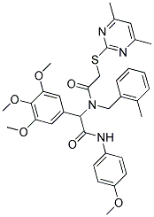 2-(4,6-DIMETHYLPYRIMIDIN-2-YLTHIO)-N-(2-(4-METHOXYPHENYLAMINO)-2-OXO-1-(3,4,5-TRIMETHOXYPHENYL)ETHYL)-N-(2-METHYLBENZYL)ACETAMIDE Struktur